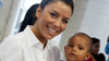 Eva Longoria and a child from Juan Felipe Gómez Escobar Foundation in Cartagena, Colombia